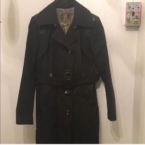 MACKAGE WITH LEATHER TRIM MID TRENCH JACKET
